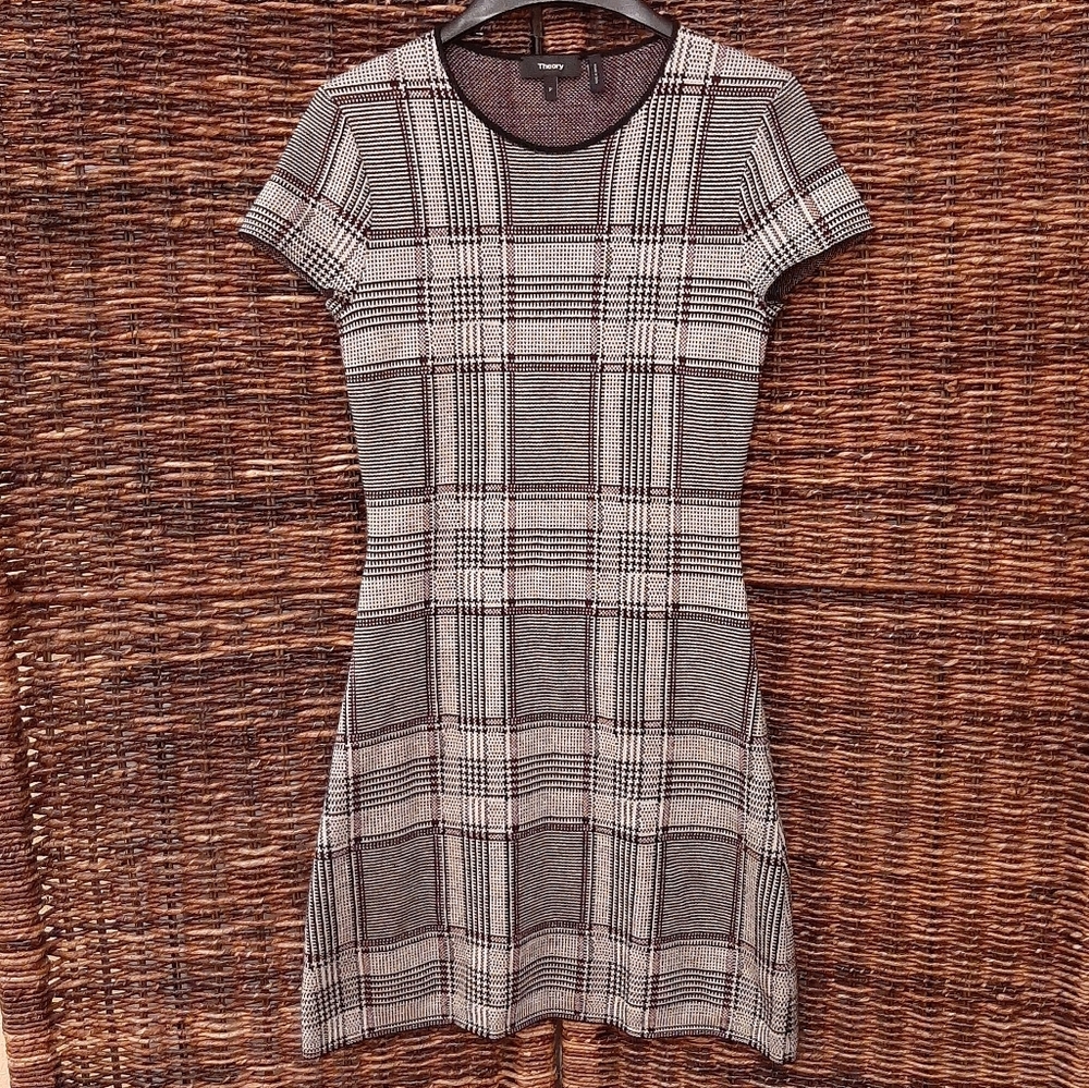 Theory Branteen Merino Wool Plaid Houndstooth Dark Academia Mini Dress Small